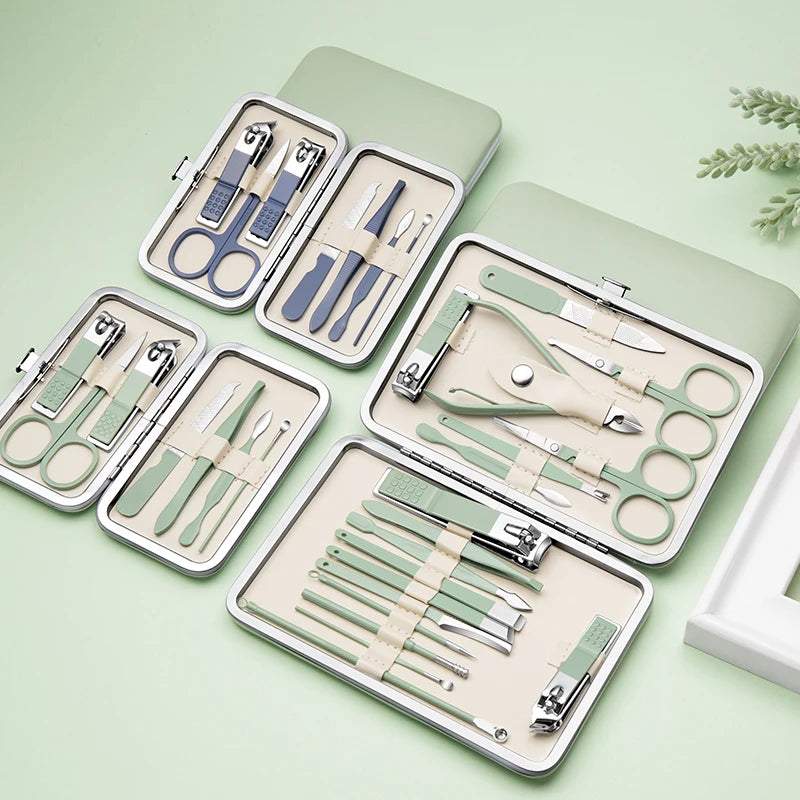 7pcs Manicure Set Pedicure Sets Nail Clippers Tools Stainless Steel Professional Nail Scissors Cutter Travel Case Kit 7in1