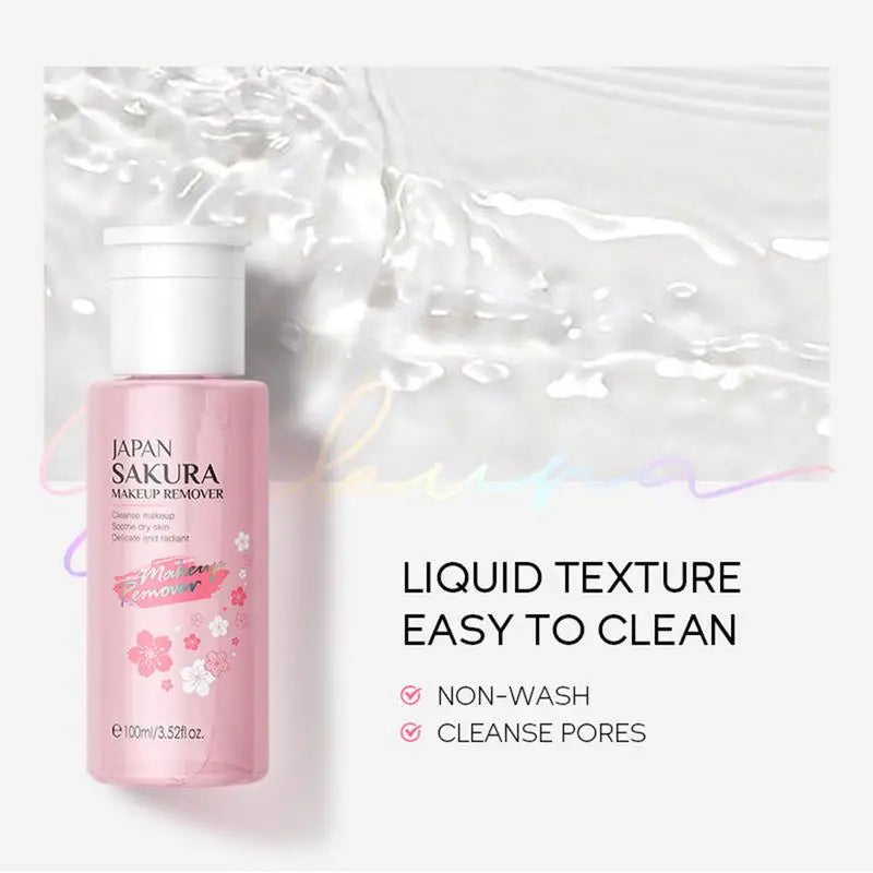 Liquid Makeup Remover 3 in 1 Sakura Facial Cleanser & Makeup Remover Gentle Exfoliation for Eye Lip & Face Makeup Gentle