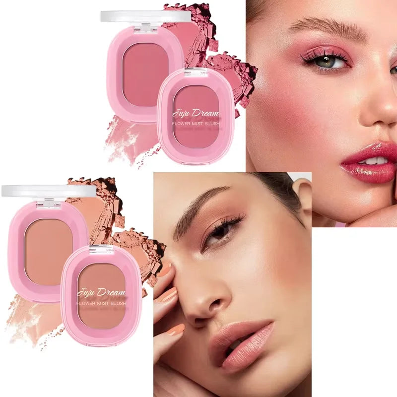 Christmas gift 2-pack flower mist powder blush, pink coral nude red matte shimmer, natural and long-lasting, facial cosmetics