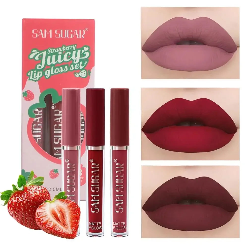 Velvet Matte Lip Gloss Liquid Lipstick Moisturizing Long Lasting Non Stick Cup Glaze Rich Color Set Sexy Fruit Juicy