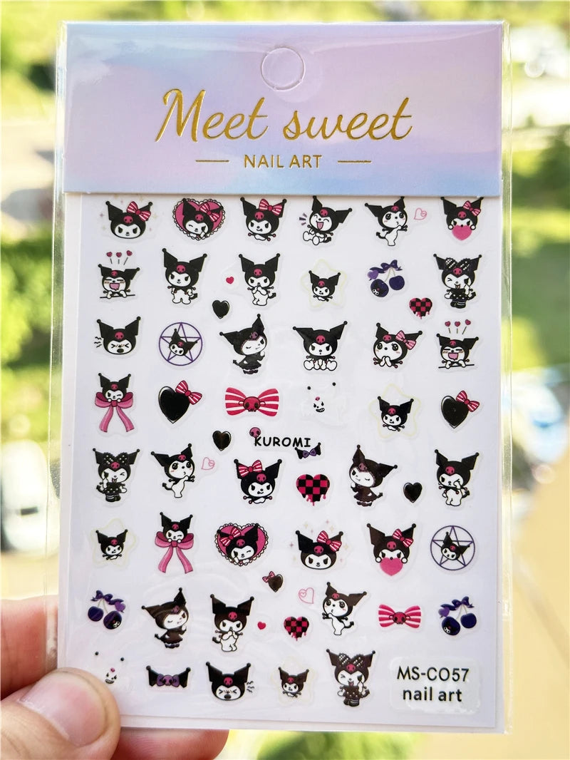 4PCS/1PC Set 3D Kawaii Sanrioed Nail Stickers,Hello Kitty Kuromi Melody Cartoon Nail Decals Decoration Supplies,Press on Nails