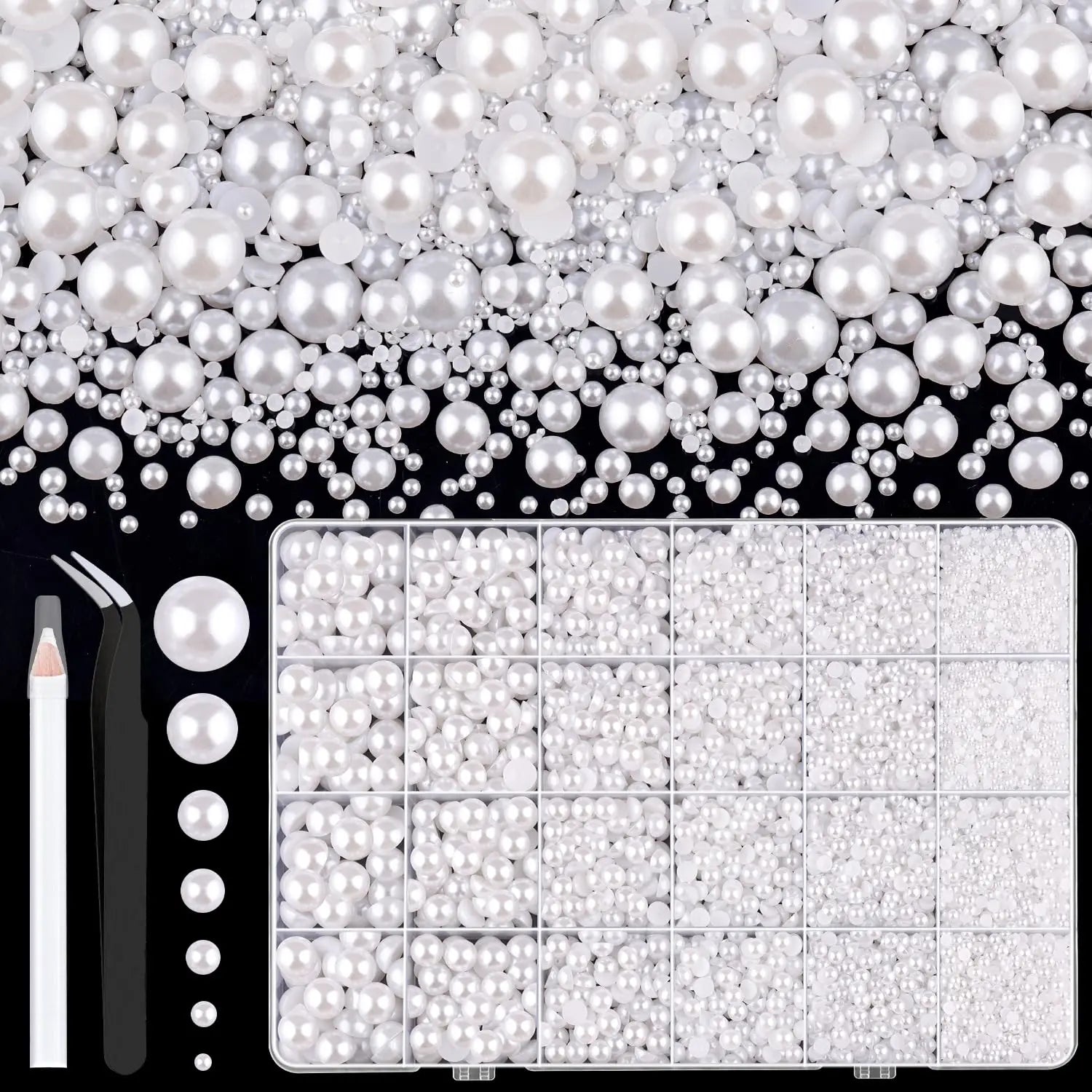 12000PCS Green Flat Back Pearl Rhinestones, Resin Rhinestones for Crafts, Shoes, Nails, Face Art with Tweezer Crayon