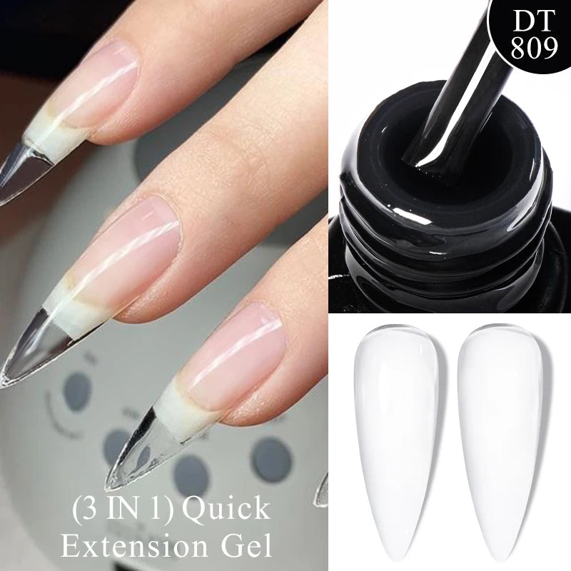 MEET ACROSS 7ml Gold Foil 3 In 1Quick Extension Gel Nail Polish Nude Pink Gold Milky White Glitter UV Gel Finger Prolong Varnish