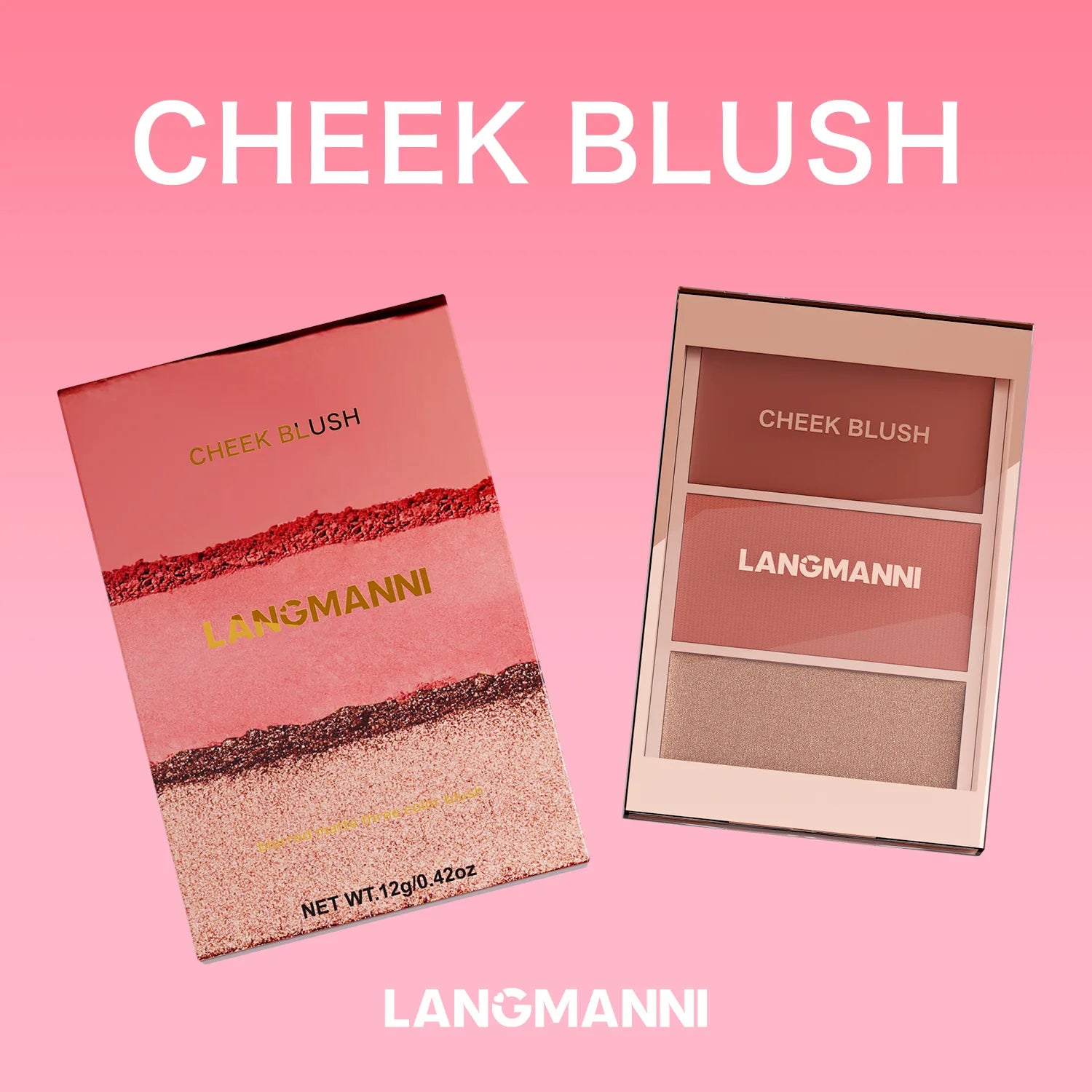 3-in-1 Contouring Blush Palette - Cream & Powder Blush, Contour & Highlight, Buildable Color for a Complete Face & Eye Look