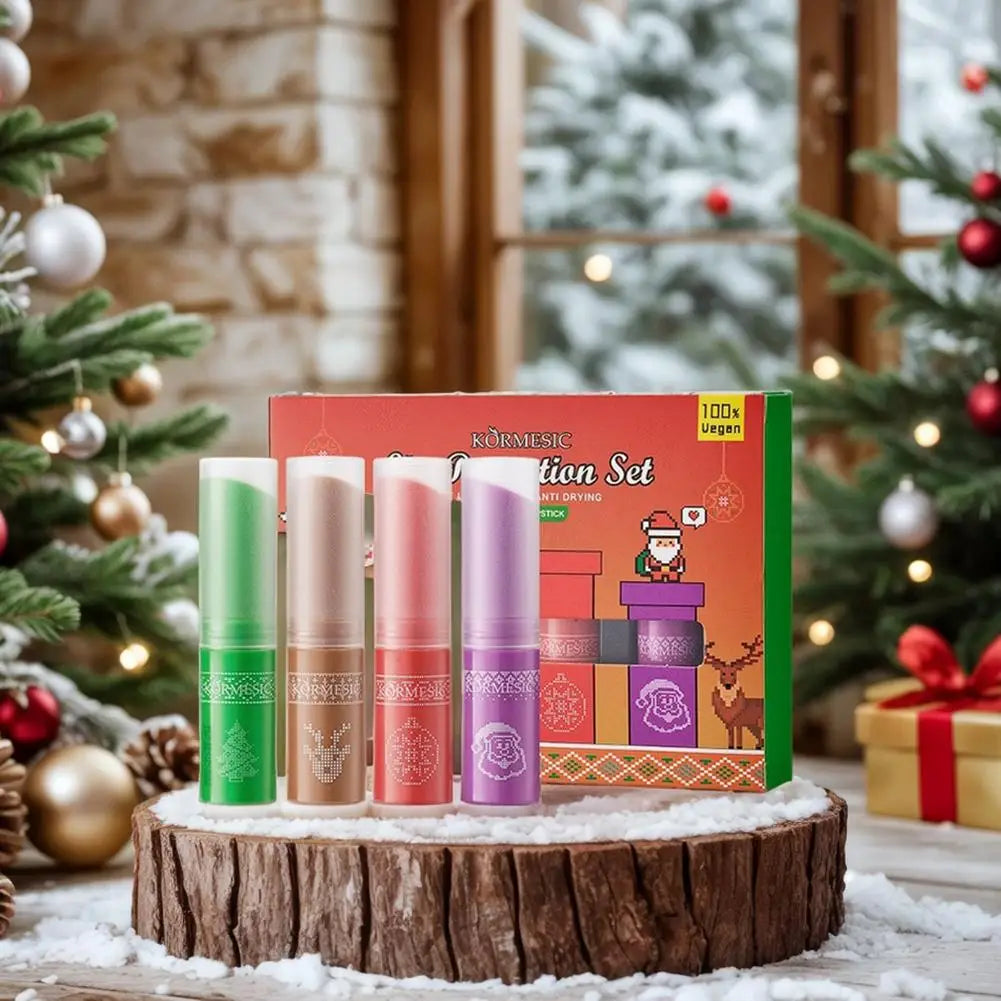 4PCS Hydrating Lip Balm Christmas Gift Set Plumping Moisturizer Nourishing Repair Gel Care Kit Lipstick Base Lip Gloss Treatment