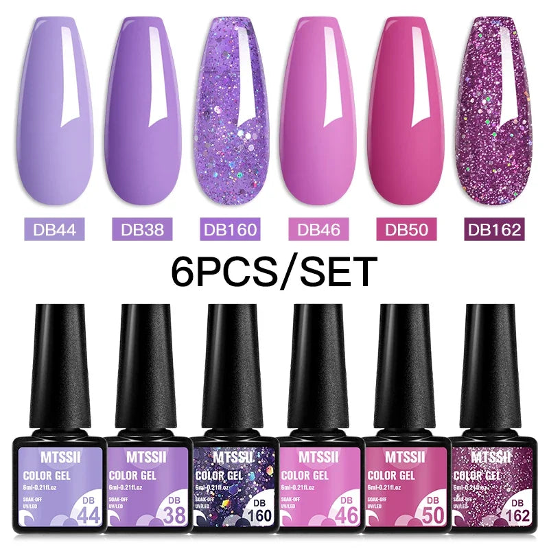 MTSSII 6PCS/Set Sparkly Red Roes Red Gel Nail Polish Shinning Nail Art LED UV Gel Varnish Nail Supplies Manicure Kit for Nails