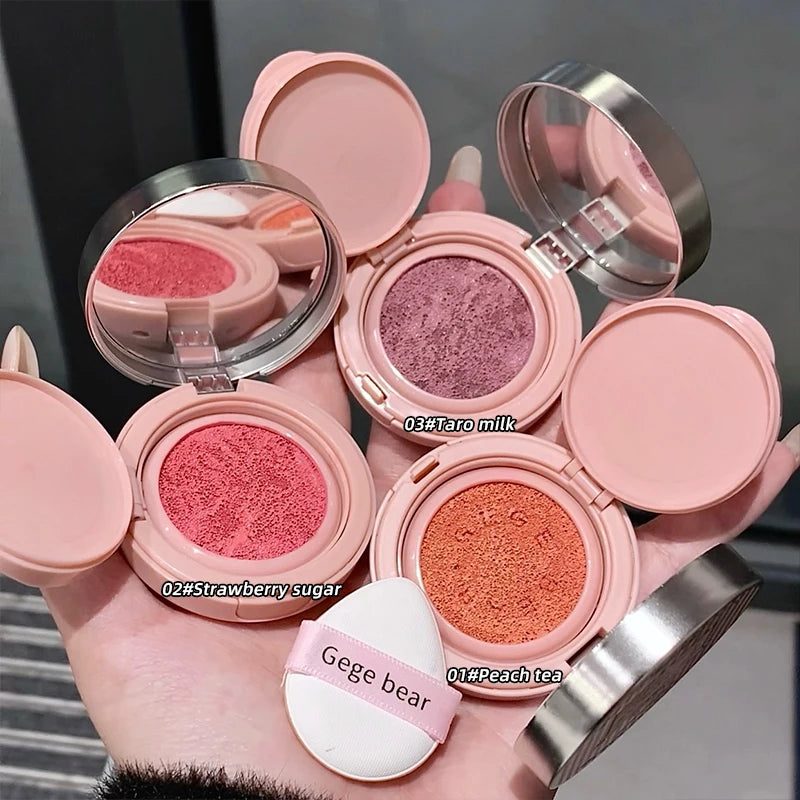Gege Bear 3 Colors Matte Cream-Textured Cushion Blush with Puff, Powder-free, Smooth Application, Create Flawless Daily Makeup