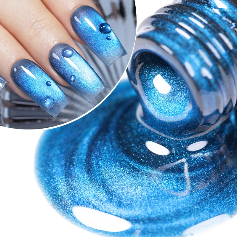 AWStorG 1-6pcs 7.5ml Ocean Ripple Cat Eye Gel Nail Polish Aurora Flash Blue Nude Glitter Color Magnet Nail Art Gel Salon Nails