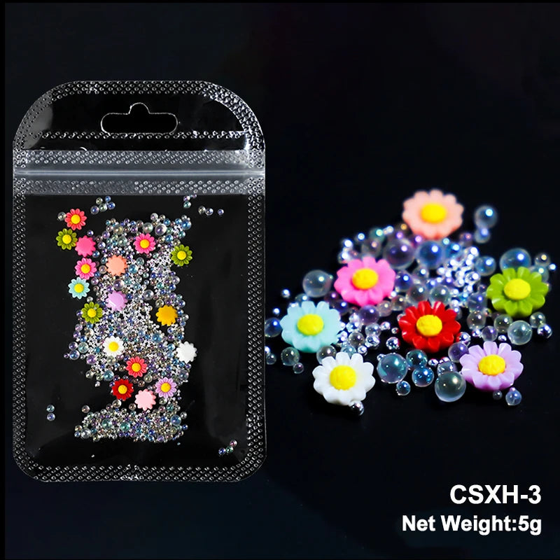 White Acrylic Flower Nail Art Decorations Mixed Size Rhinestones Red Blue Gem Manicure Tools Accessories DIY Nails Design 5g