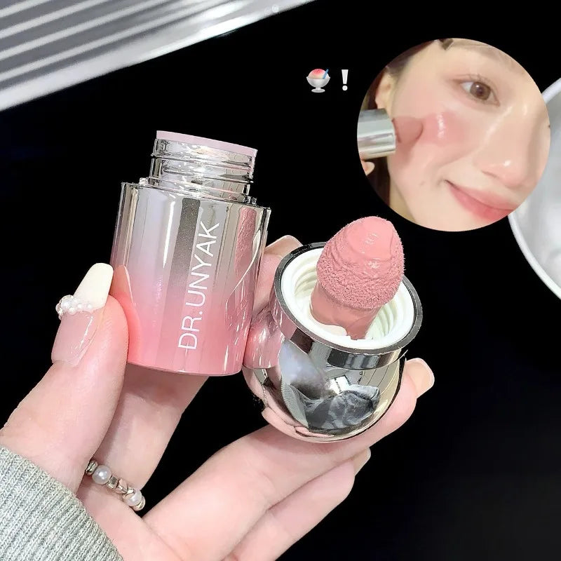 Liquid Blush Stick with Sponge Tip, Waterproof Long-Lasting Skin-friendly Blush Cream Brightening Effect Lips and Cheeks Makeup