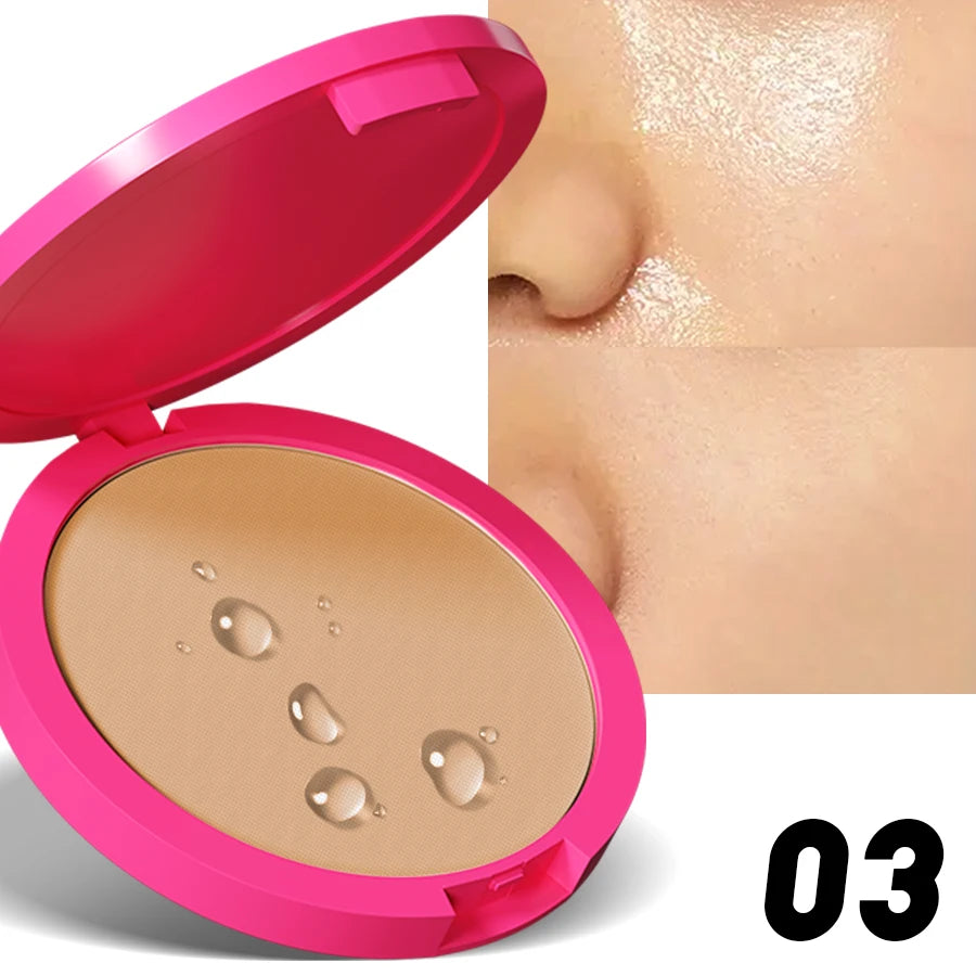 Natural Matte Pressed Powder Oil Control Brighten Whitening Face Base Foundation Compact Makeup Cosmetics