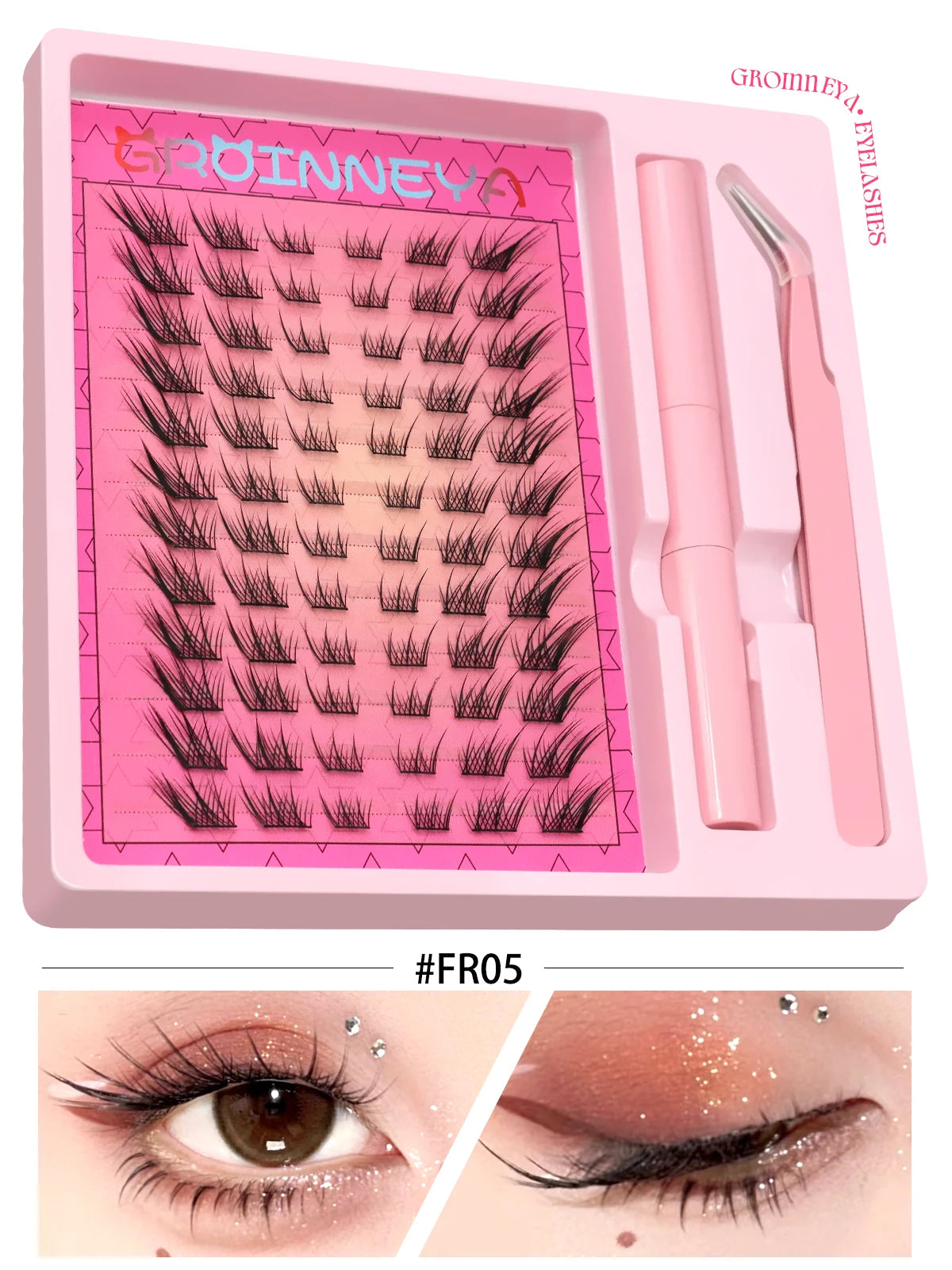 GROINNEYA Manga Lash Clusters Kit Cat Lashes with Lash Bond & Seal Cluster Eyelash Extensions Eyelash Clusters Kit DIY Lashes