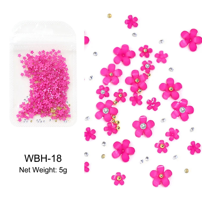 White Acrylic Flower Nail Art Decorations Mixed Size Rhinestones Red Blue Gem Manicure Tools Accessories DIY Nails Design 5g