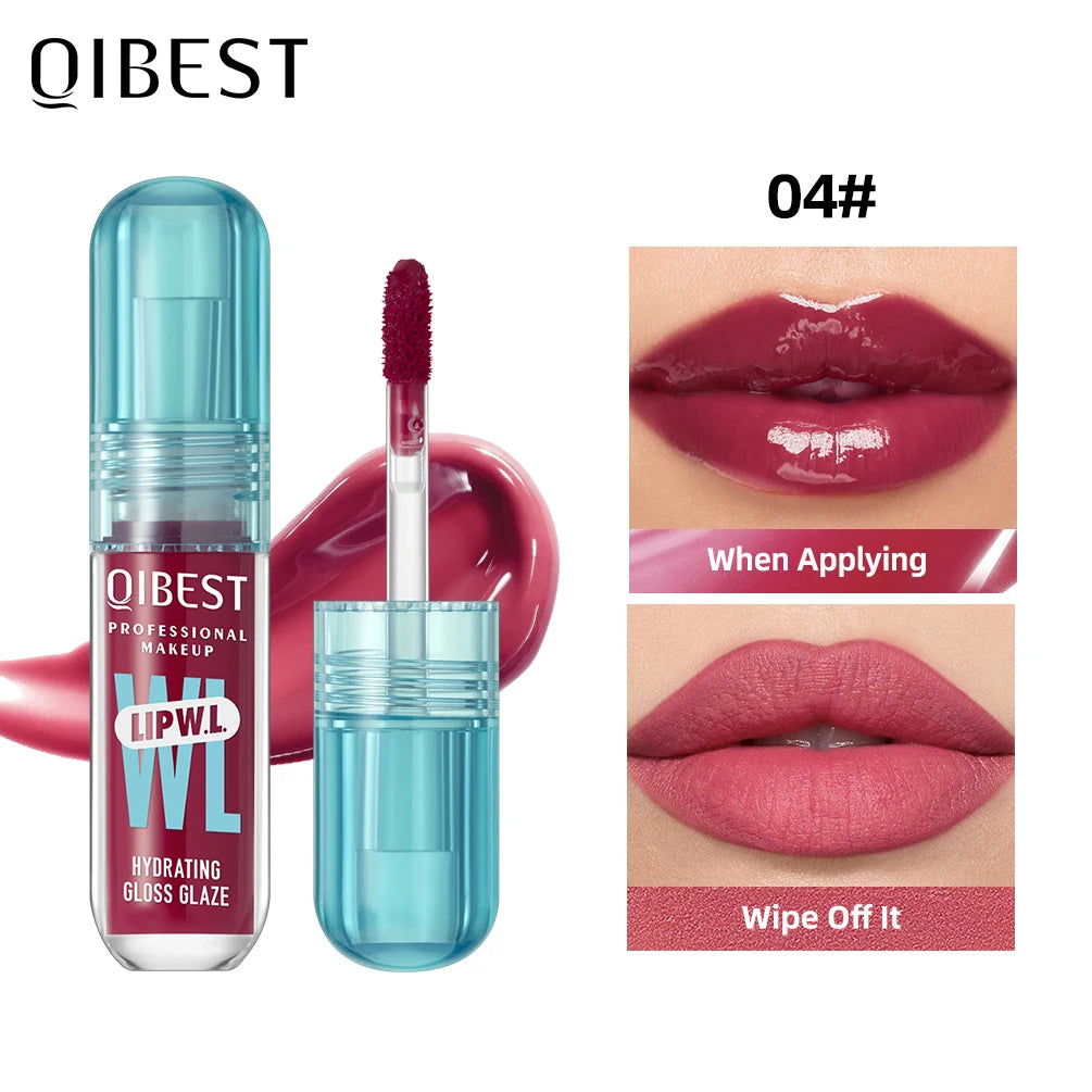 QIBEST Hydrating Crystal Lip Gloss Easy to Fade Mirror Water Glazed Lip Glaze Long Lasting Moisturizing Gloss Lip Tint Makeup