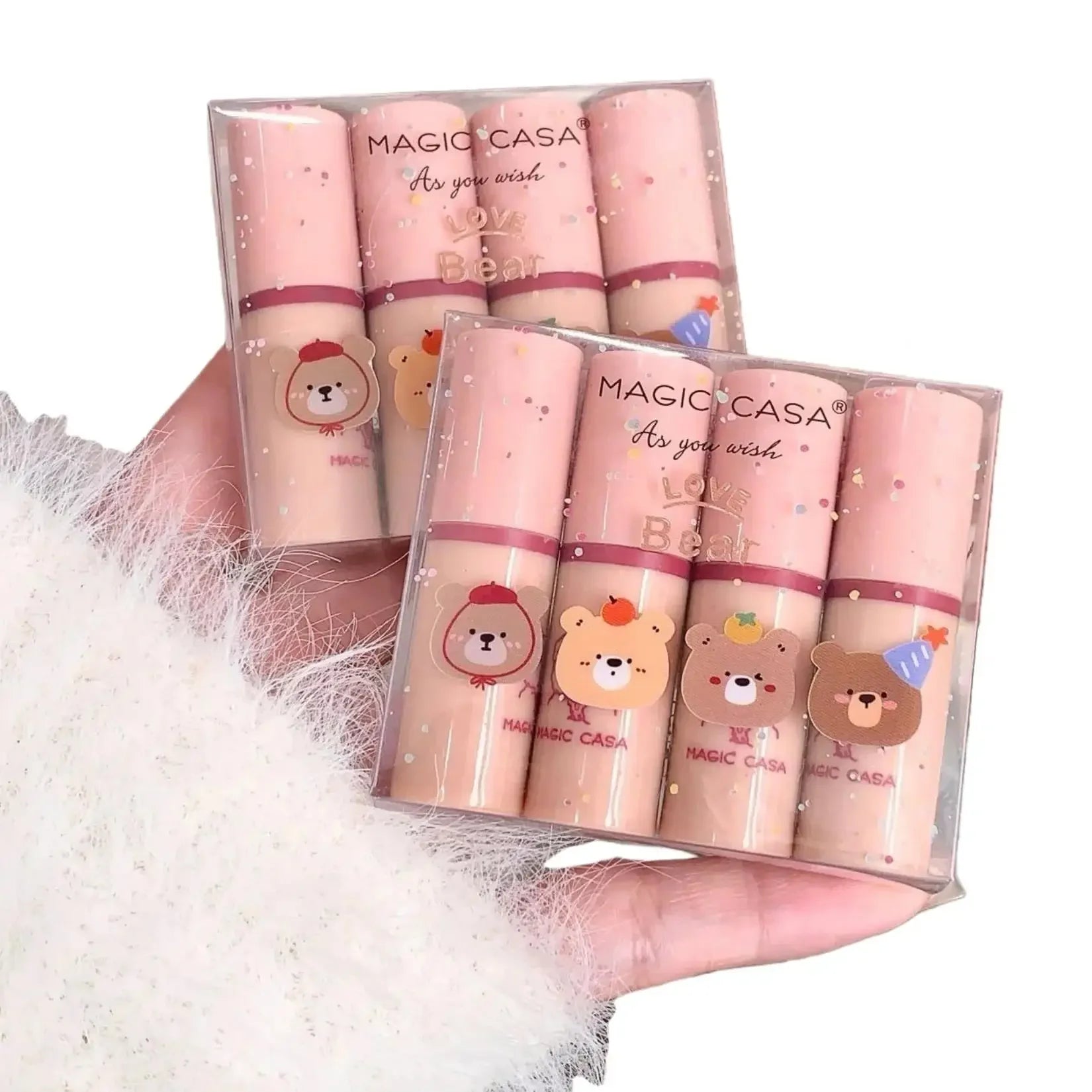 Matte Liquid Lipstick Long Lasting Waterproof Nude Red Lip Gloss Smudge Proof Non Fade Cute Bear Set Lip Makeup