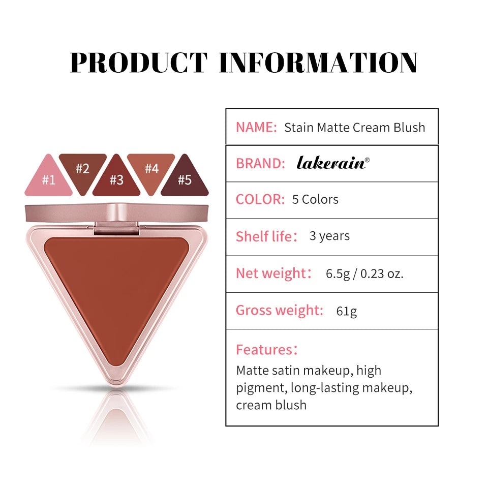 Lakerain Triangle Cream Blush Cream Matte Cream Non-greasy Easy to Push Color Saturation High Natural Rosy Rouge Blush Cream