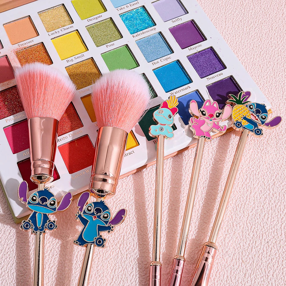 NEW 5PCS Disney Stitch Makeup Brush Set - Soft Fluffy Foundation Blush Cute Cosmetic Tools With Pouch Perfect Christmas Gift