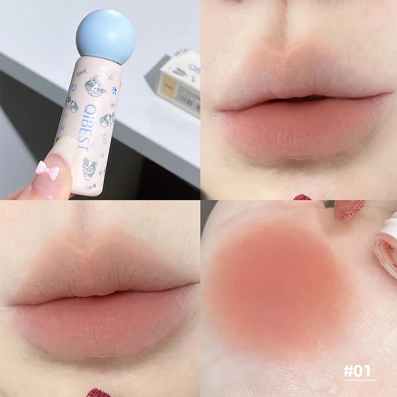 QIBEST Nude Matte Lip Mud Waterproof Non-stick Liquid Lipstick Long Lasting Highly Pigmented Lipgloss Tint Korean Cosmetics