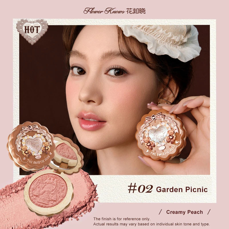 Flower Knows Sweetie Bear Silk Satin Blush Soft Matte Long Lasting Natural Glow Waterproof Buildable Cheek Powder Vegan Makeup