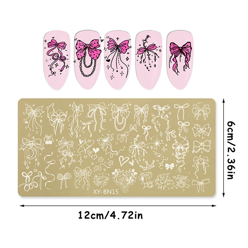 12x6cm Golden Rectangular Nail Stamping Plates Bowknot Butterfly Flower Fireworks Designs Nail Art Template For DIY Nail Decor