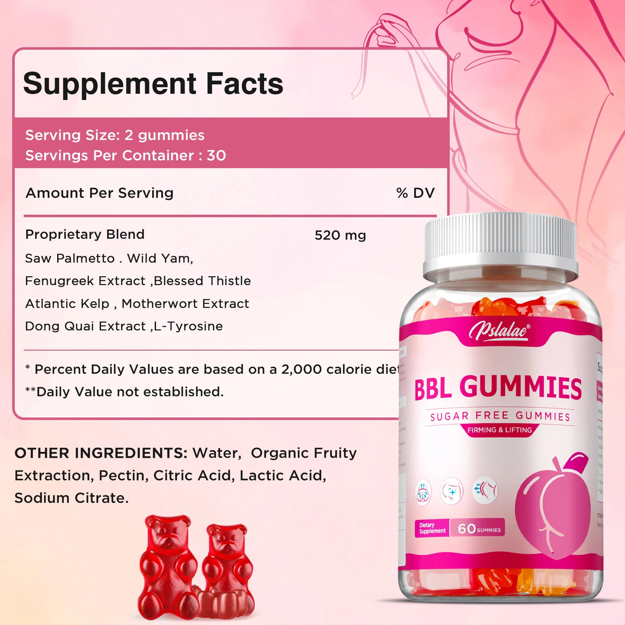 BBL Gummies - Big Butt, Manage Body Shape, Improve Appearance, Increase Confidence, Sculpt Your Butt and Hips - 60 Capsules