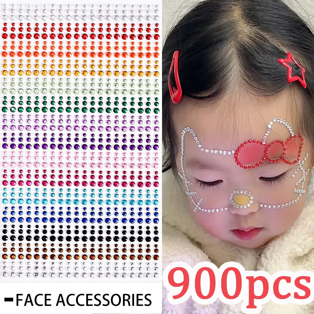 New 3/4/5mm 900pcs Pearl Face Gem Stickers Shining Glittle Self Adhesive Waterproof Rhinestone Stickers Party Wedding Makeup