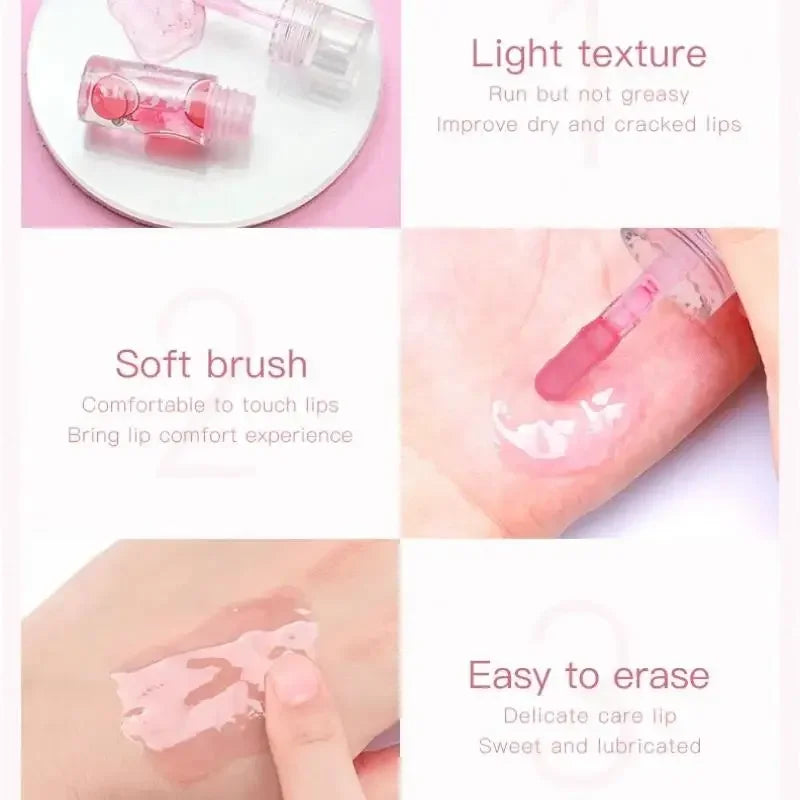 Hydrating Transparent Lip Gloss 3 Piece Set Fruit Scented Lip Oil with Avocado Strawberry and Peach for Soft Smooth Lips