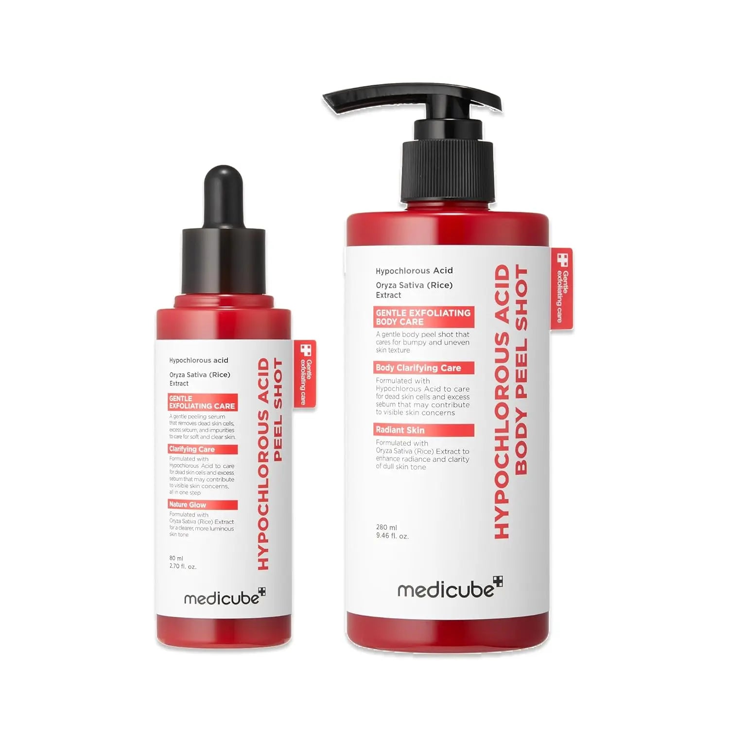 Body: Hypochlorous Acid Facial & Body Peel Shot | Exfoliating Serum Set with Rice Extract,Panthenol | Hydrating,Calming &Texture