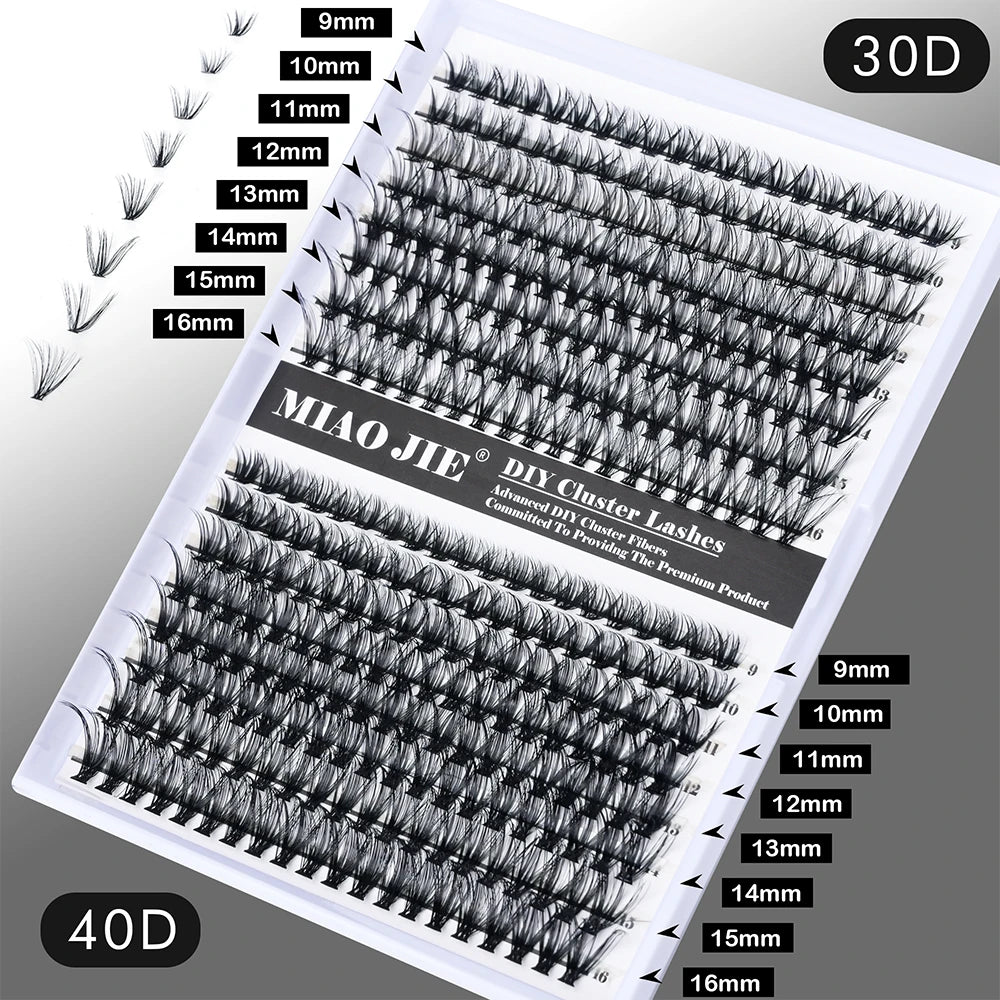320PCS DIY Mix Clusters Kit 30D/40D Individual False Eyeashes Wispy Fluffy with Applicator Tools Self-Grafting At Home