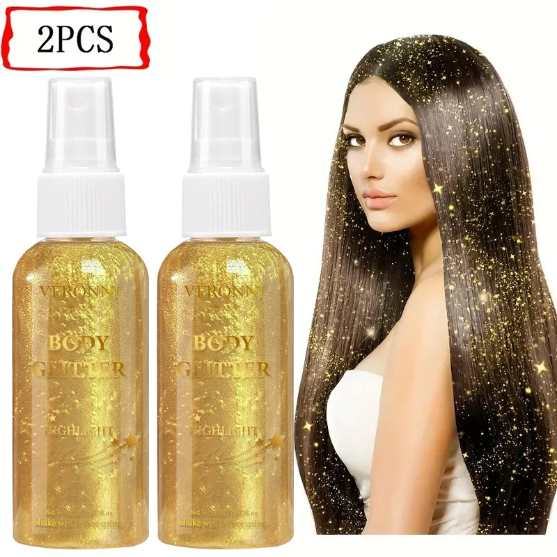 Liquid highlighter spray, high shine glitter spray, holographic highlighter spray, long lasting body halloween party makeup