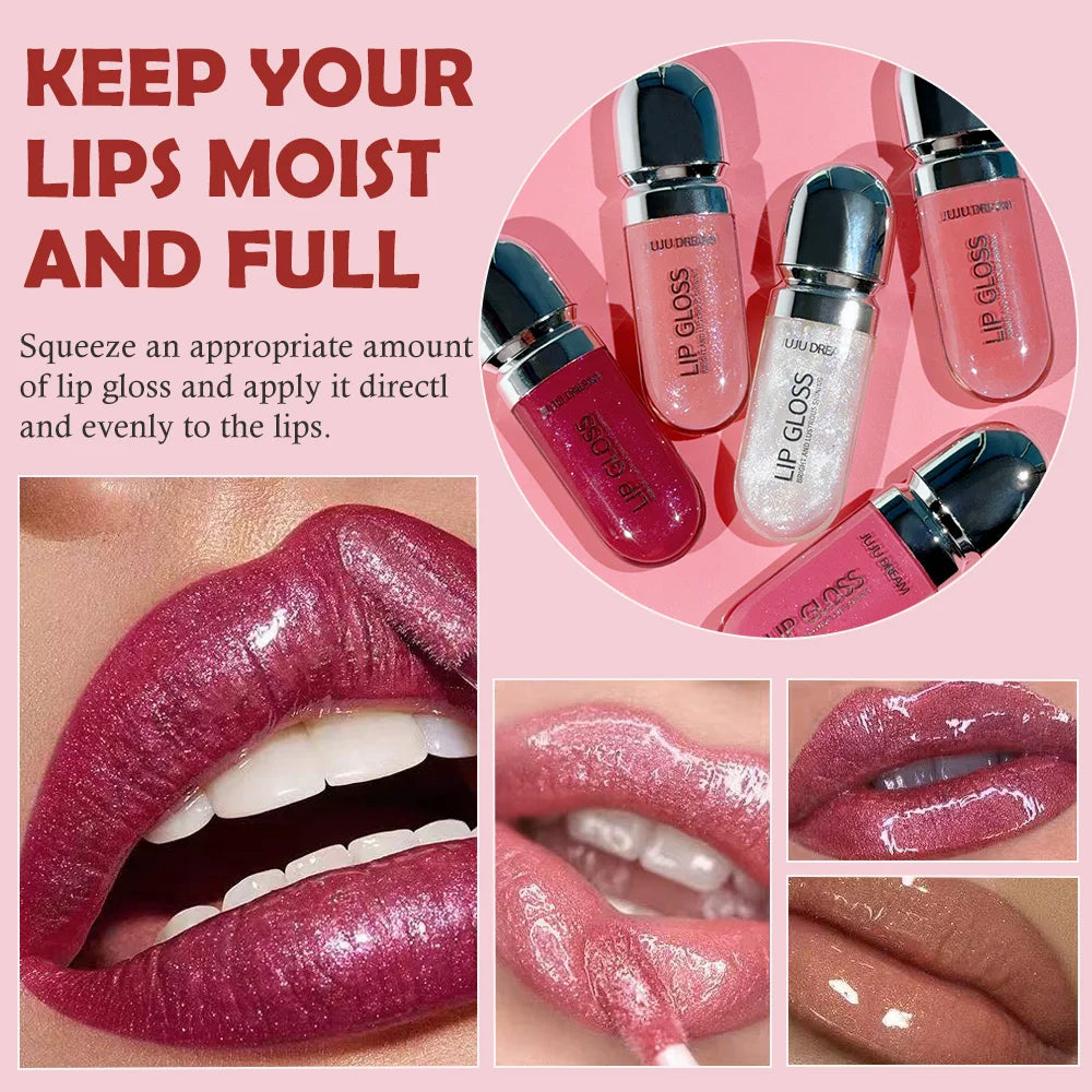 Long-Lasting Water-Gloss Plump Lip Gloss Capsule - Moisturizing & Hydrating Shine Mirror Transparent Pinkish-Shimmer Lip Glaze