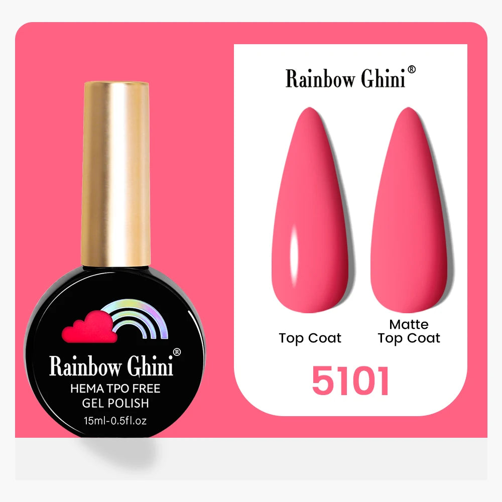 Rainbow Ghini 15ML 146 Colors Long-Lasting Colorful Gel Nail Polish Professional UV/LED Gel Polish Base Coat Matte Top Coat