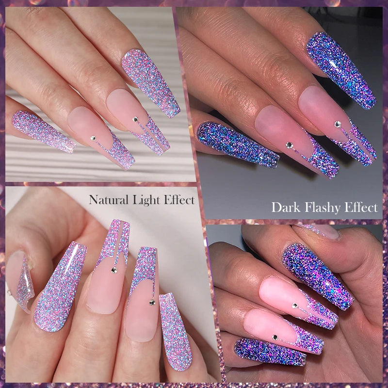 LILYCUTE 6Pcs/Set 5ml Reflective Glitter Liner Gel Polish Champagne Sparkling Lines Nail Art Painting Gel Semi Permanent UV Gel