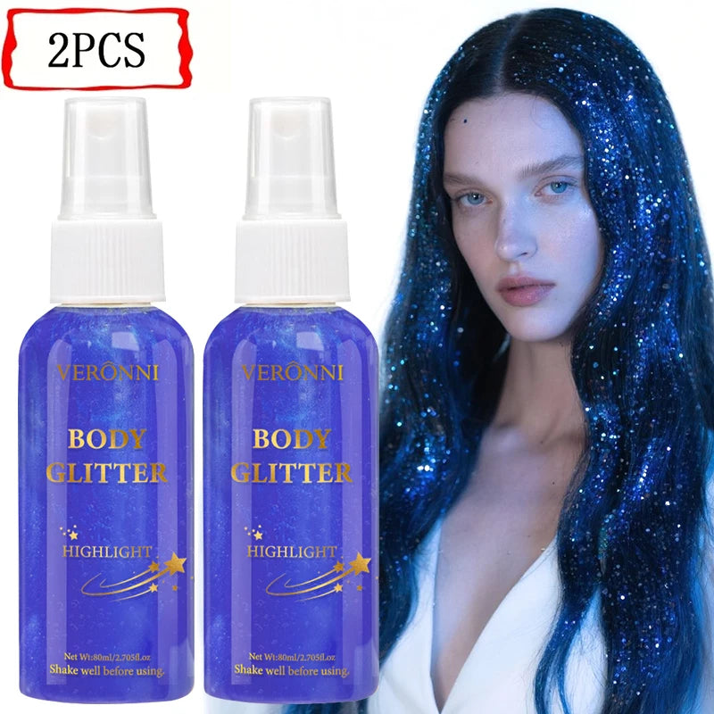 Liquid highlighter spray, high shine glitter spray, holographic highlighter spray, long lasting body halloween party makeup