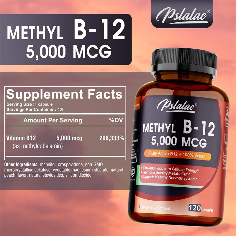 Vitamin B12 - 5000 MCG Supplement -Benefits Brain & Heart Function, Supports Memory, Learning, Helps Boost Natural Energy