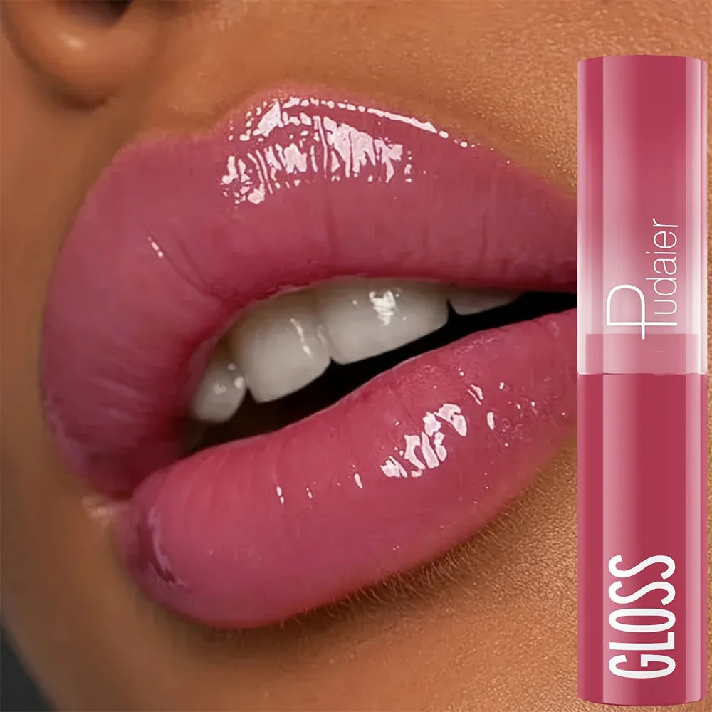 Waterproof Lipstick with Glass Mirror and Plumping Effect Non-Stick Nude Shades,Matte Lip Gloss For Plumper Looking Lips