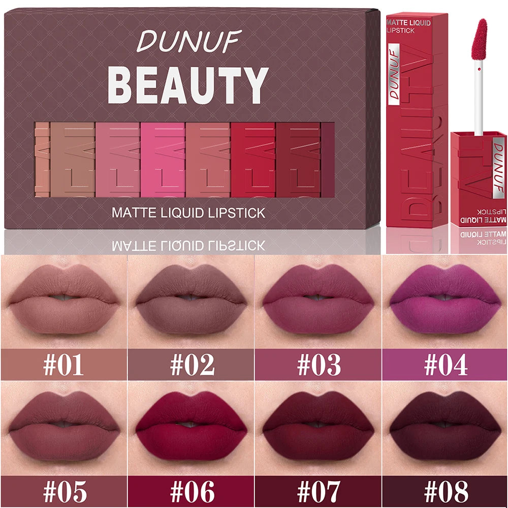8pcs Liquid Matte Lipstick Velvet Matte Women'S Makeup ,Long-lasting Waterproof Non-stick Cup Non-fade Lip Gloss , Waterproof an
