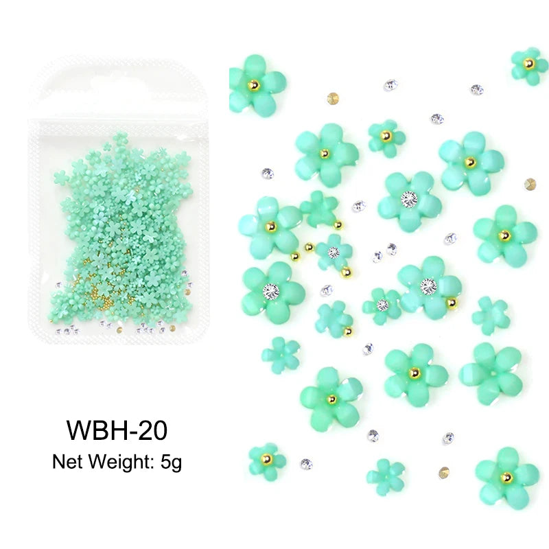 White Acrylic Flower Nail Art Decorations Mixed Size Rhinestones Red Blue Gem Manicure Tools Accessories DIY Nails Design 5g