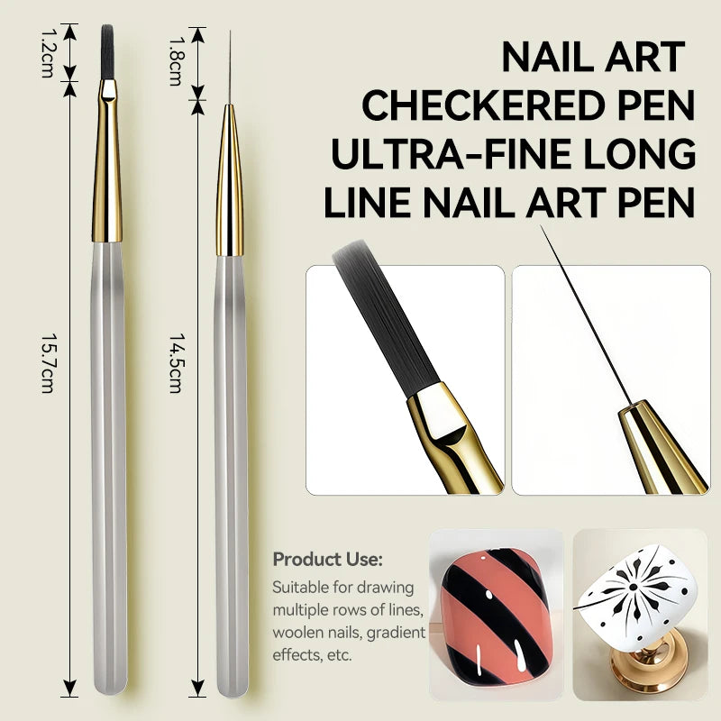 Professional Nail Art Brush Tip Painting Drawing Carving Dotting Pen Flat Fan Liner for Acrylic Gel UV Polish Manicure Tools