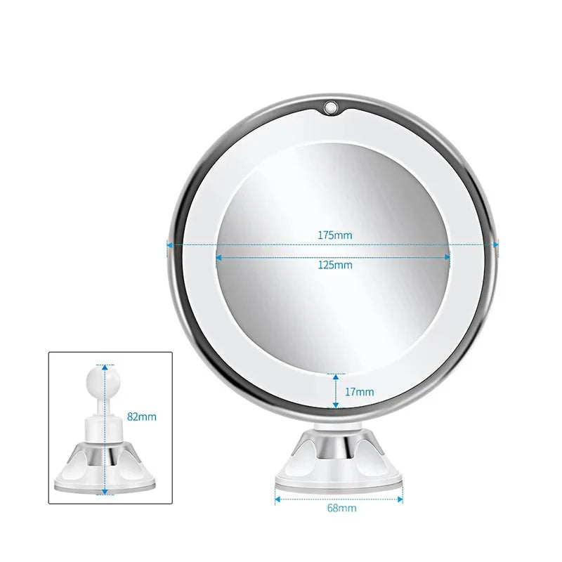 10x Magnifying Touch Screen Vanity Mirror LED Light Portable Makeup Dressing Lamp Flexible Bottom Sucker for Easy Placement