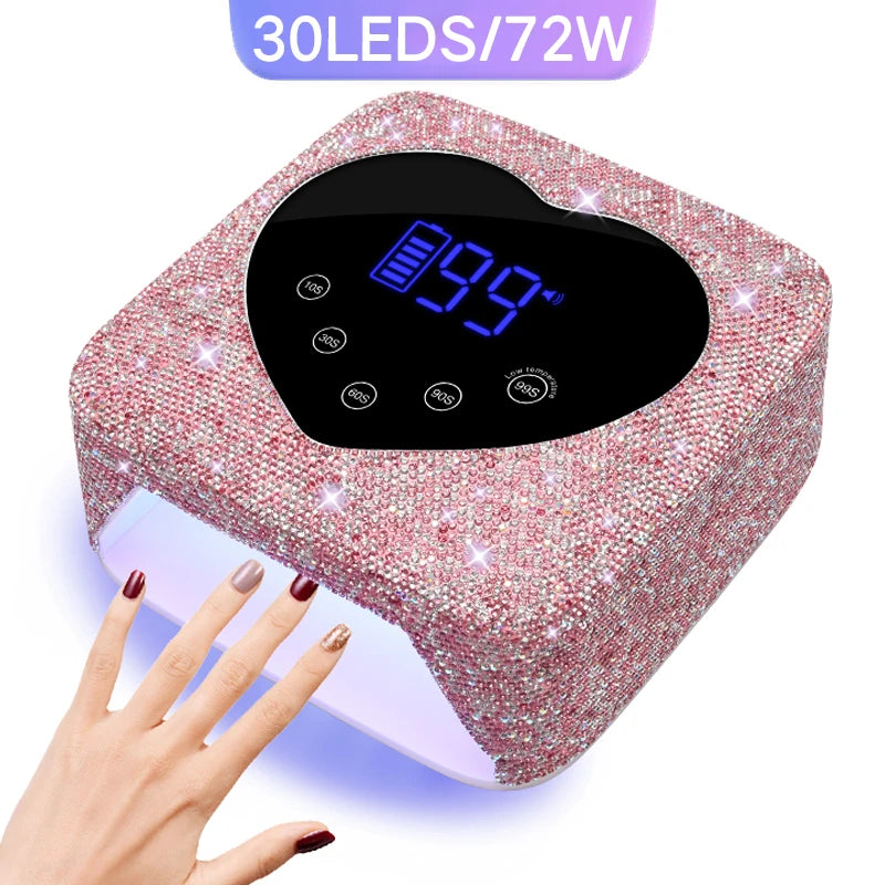 Rechargeable 72W UV LED Nail Lamp For Nails 30LEDS Wireless Gel Polish Curing Lamp With Large Screen Professional Nail Equipment