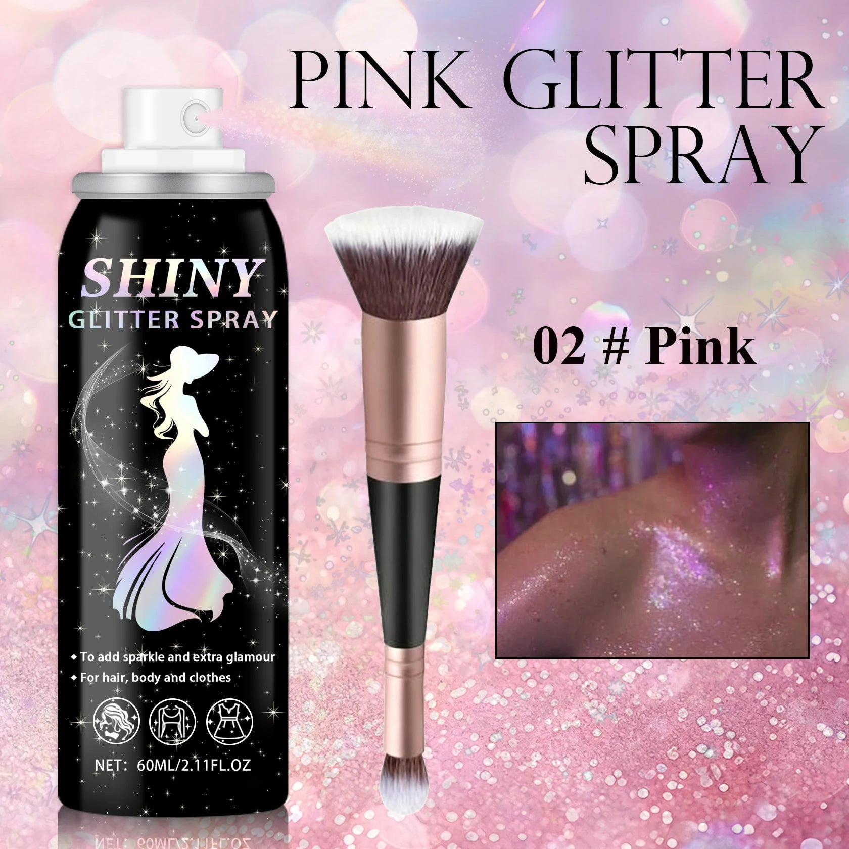 2025 New Holographic Body Glitter Spray for Hair Clothing Quick Drying Long Lasting Shimmer Christmas Decorative Accessories