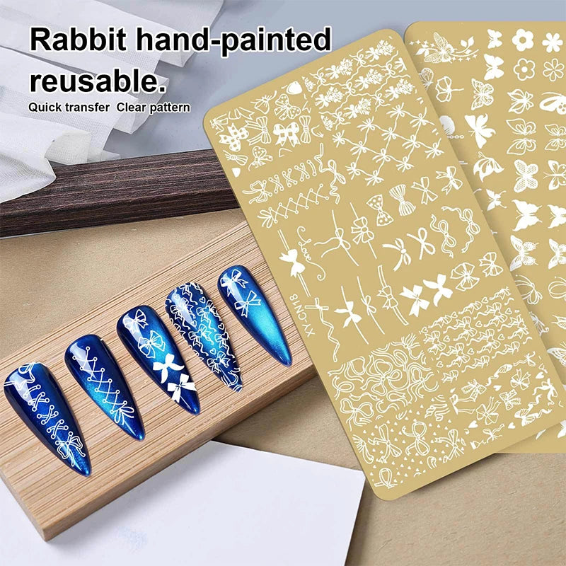 Gold Nail Stamping Plates Bow Lace Butterfly Flower Leaf Stainless Steel Stencil Nail Art Stamps Geometry Template Transfer Mold