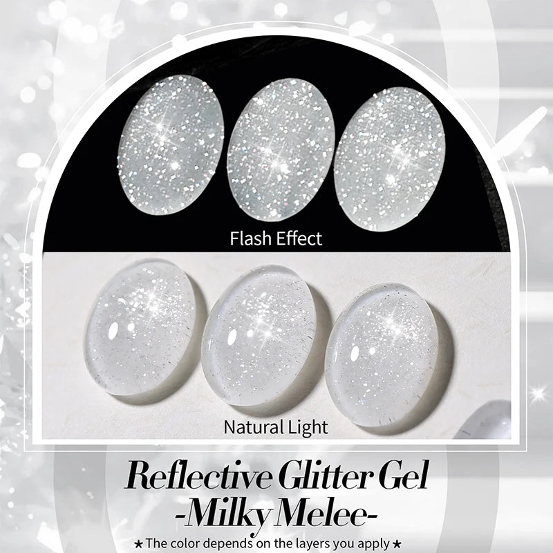 BORN PRETTY 10ml Reflective Glitter Gel Nail Polish Milky White Sheer Sparking Vanis Semi-permanent for for Christmas Xmas Nail
