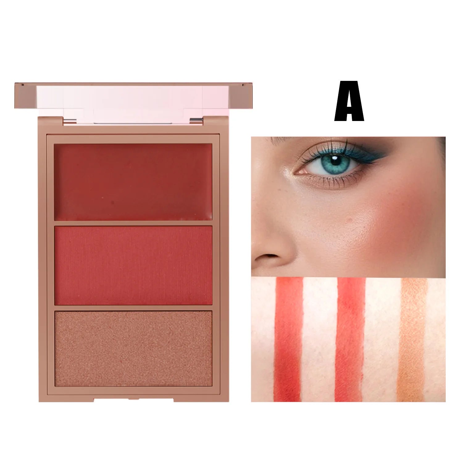 3-in-1 Contouring Blush Palette - Cream & Powder Blush, Contour & Highlight, Buildable Color for a Complete Face & Eye Look
