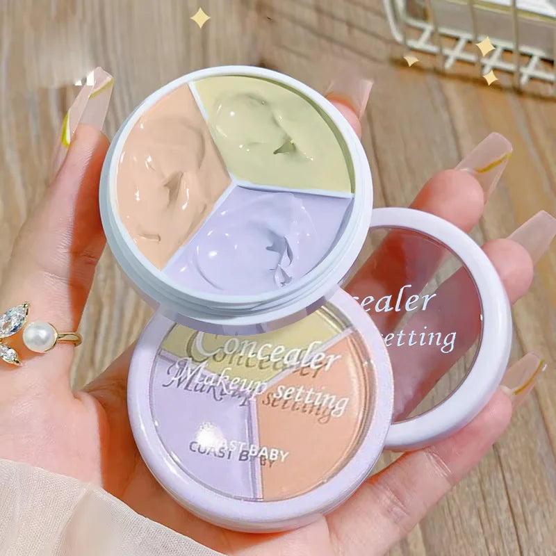 3-Color Full Coverage Concealer - Waterproof Corrector for Blemishes, Dark Circles & Fine Lines