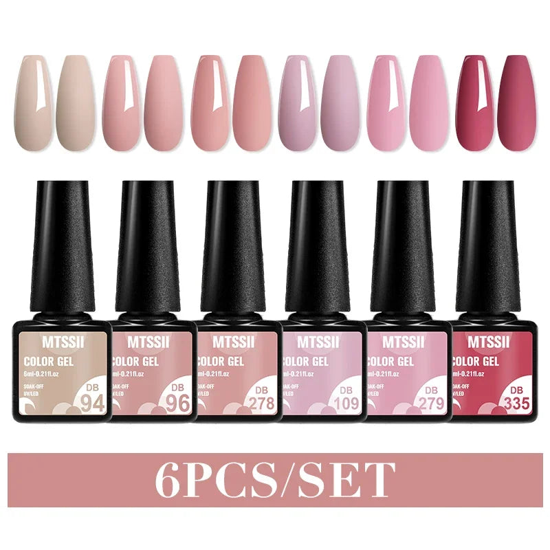 MTSSII 6PCS/Set Sparkly Red Roes Red Gel Nail Polish Shinning Nail Art LED UV Gel Varnish Nail Supplies Manicure Kit for Nails