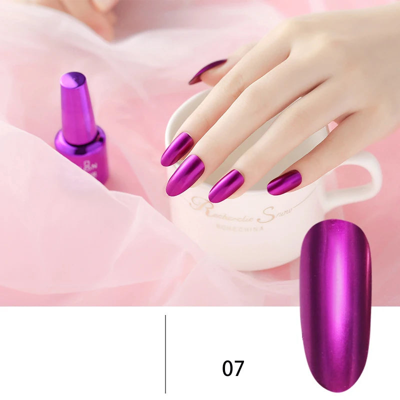 12 Colors Mirror Polish Long-lasting Quick-drying Metallic Silver Purple Rose Gold Nail Polish Is Not Peelable Nails Gel Varnish