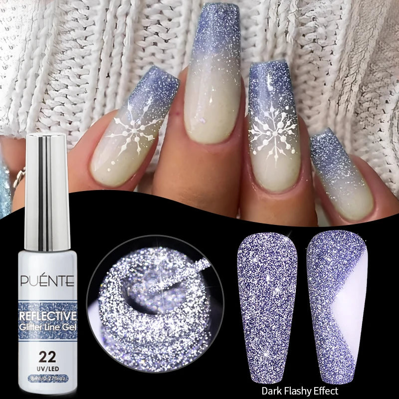 8ML Christmas Sparkling Reflective Diamond Glitter Liner Gel Nail Polish Soak Off UV Semi-Permanent Nail Art Varnish Manicure