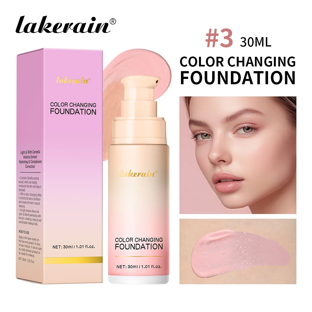 Lakerain Magic Color Changing Foundation Liquid Long Lasting Hydrating lightweight Base Makeup High Coverage Effective Concealer
